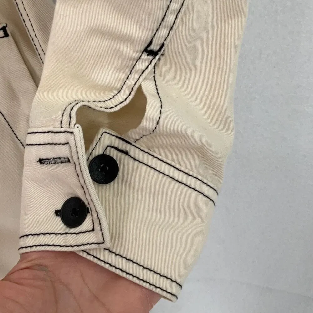 Zara Beige Cotton Linen Blend Boiler Suit Pockets Denim Utility Jumpsuit Small